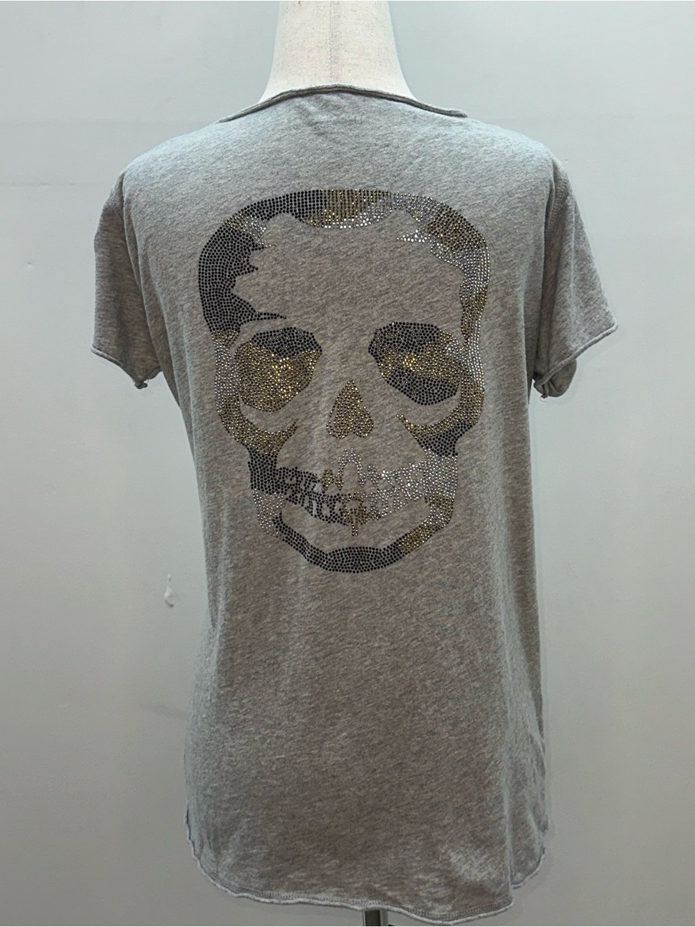 Zadig & Voltaire Gray Woman’s T-Shirt with Metallic Camo Skull Size Lg
